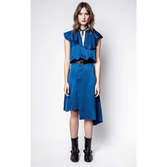 Zadig& Voltaire asymmetric navy blue 100% silk dress RUNWAY PIECE NWT - Picture 3 of 13
